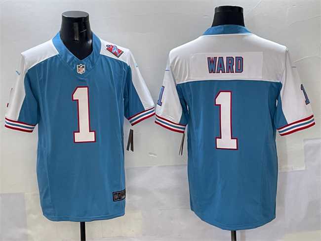 Men%27s Tennessee Titans #1 Cameron Ward Blue White 2025 Draft F.U.S.E. 1997 Throwback Patch Vapor Limited Stitched Jersey->tennessee titans->NFL Jersey